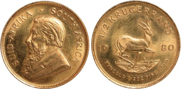 Half ounce South African Krugerrand - mixed dates from 1980