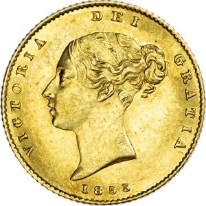 Young Head Victoria Half Sovereign with Shield Reverse (minted from 1838-1887)